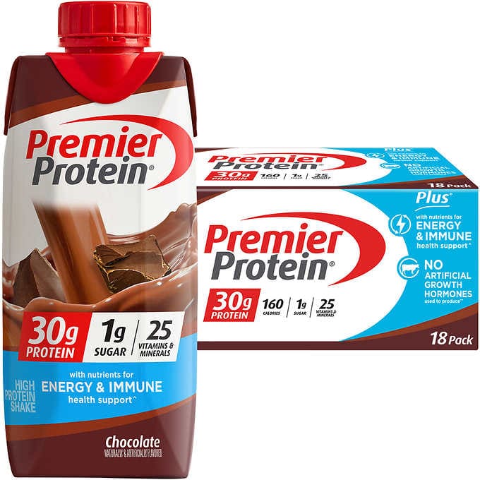 Premier Protein PLUS Energy and Immune Support Shakes 30g Chocolate 11 fl oz/  18-pack GBBCCW1118