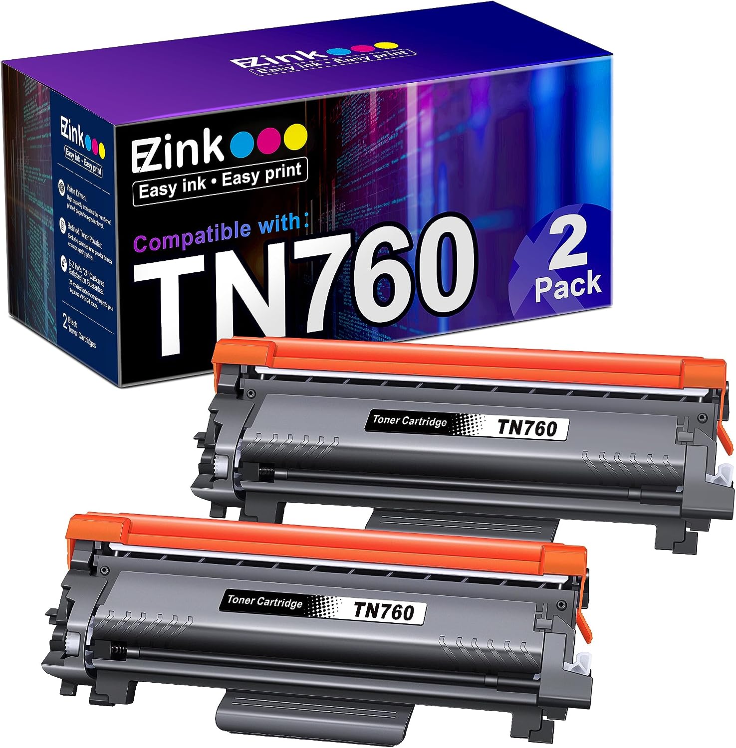 E-Z Ink (TM TN760 Compatible Toner Cartridges Replacement for Brother TN-760 TN730 TN-730 to Use with MFC-L2710DW MFC-L2750DW HL-L2350DW HL-L2370DW HL-L2395DW HL-L2390DW DCP-L2550DW (Black, 2 Pack) GBBSAM760
