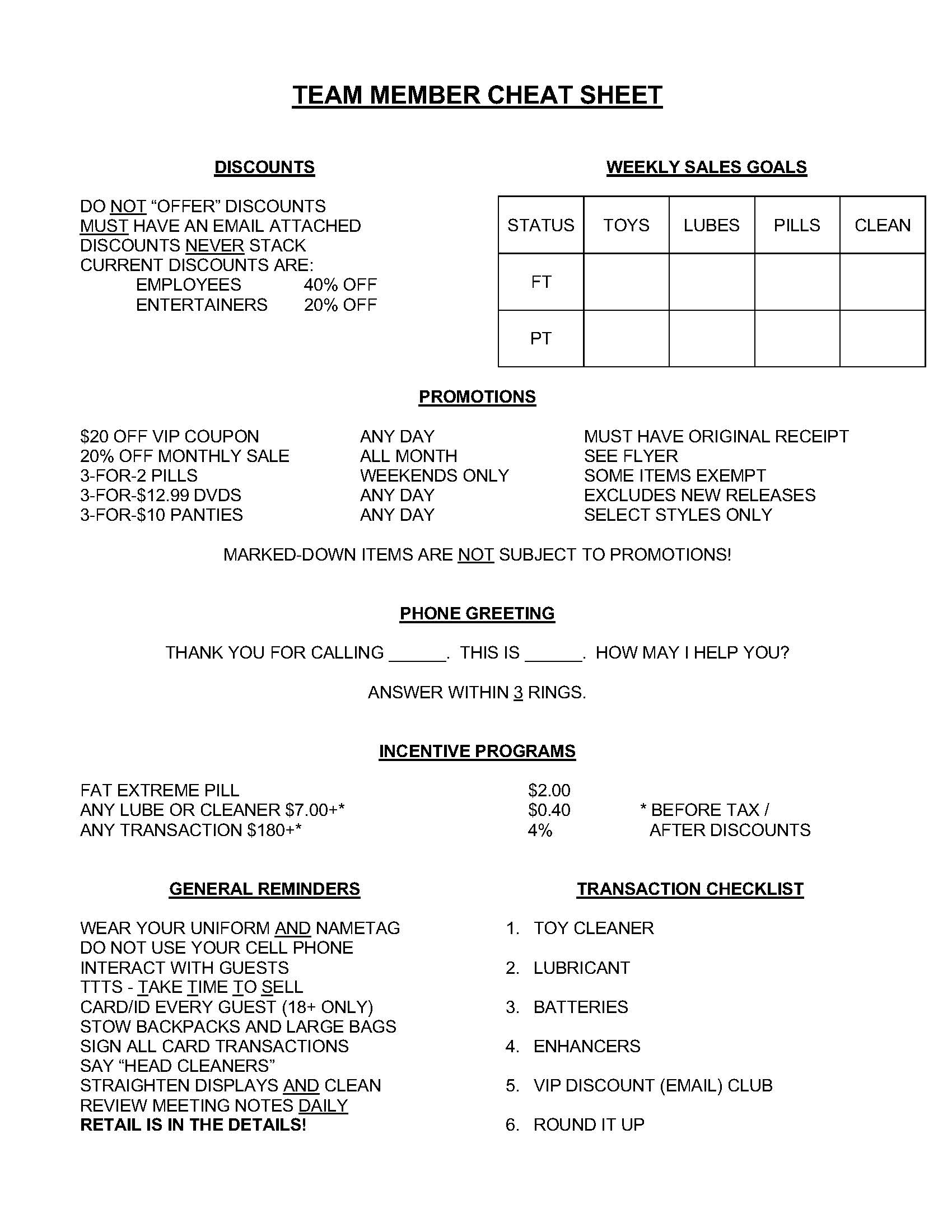 Deja Vu Retail Cheat sheet DVS777