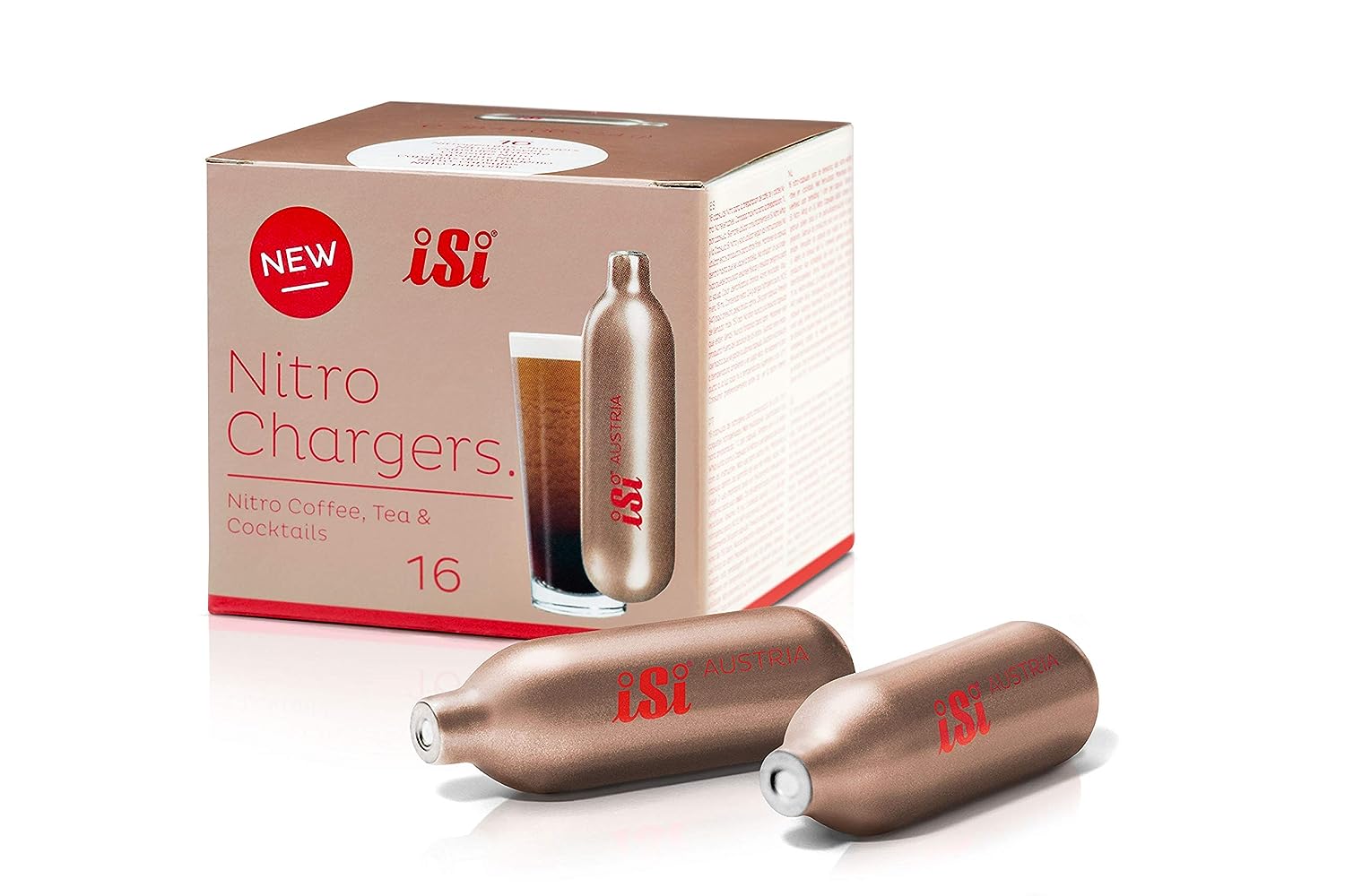 iSi Nitro Charger with Nitrogen Gas for use with iSi Bronze Nitro Whip, Box of 16 Individual Chargers GBBSAM23452