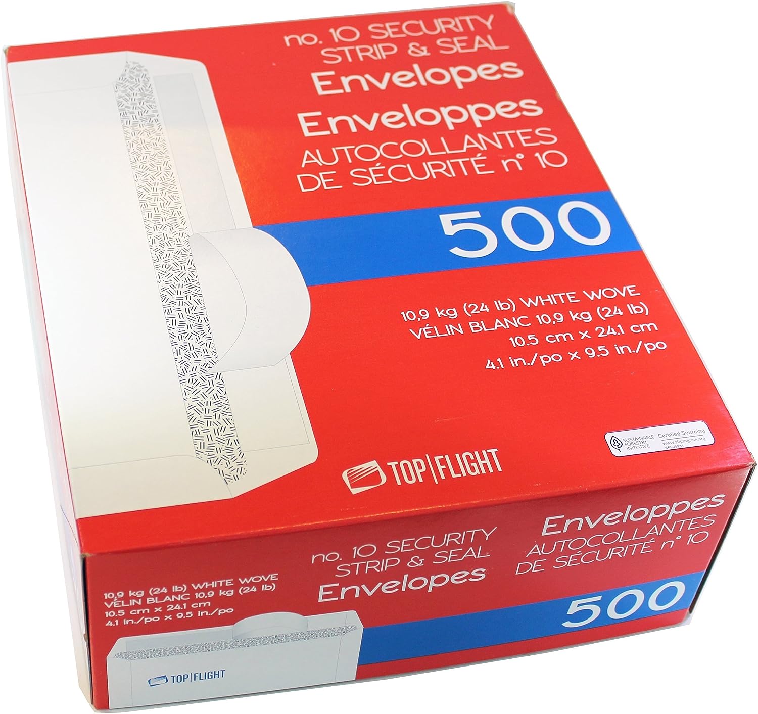 Top Flight PSTF10NWT #10 Envelopes, Strip & Seal, Security Tinted, White Paper, 24 lb, 500 Count GBBSAMPST