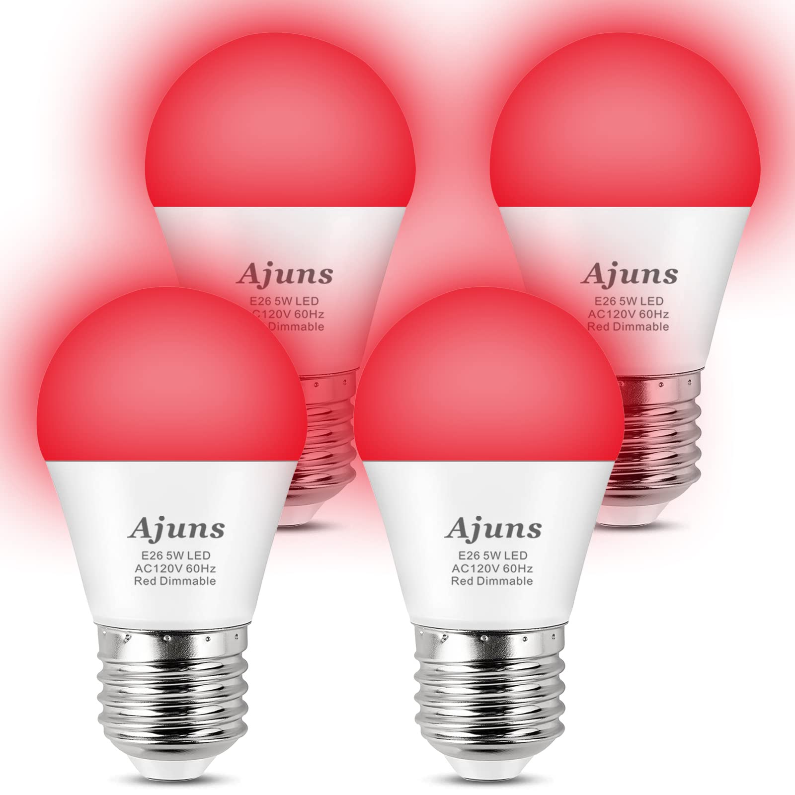 LED Red Light Bulb Dimmable 40W Equivalent A15 Red Bulbs E26 Base 5W (4Packs) GBBSAME26