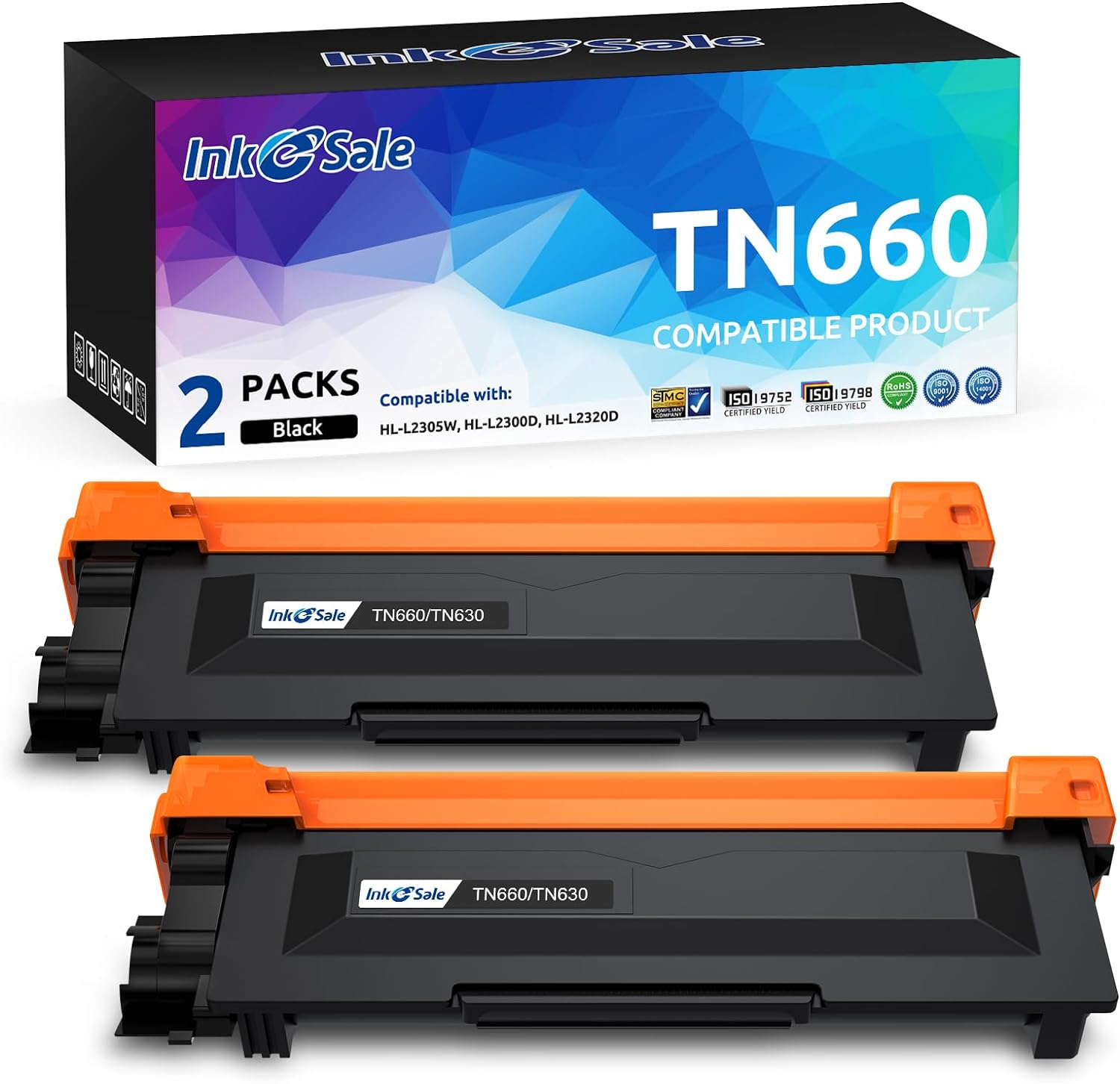 INK E-SALE Compatible Toner Cartridge Replacement for Brother TN660 TN630 use for MFC-L2700DW HL-L2340DW HL-L2300D HL-L2380DW DCP-L2540DW DCP-L2520DW MFC-L2740DW MFC-L2720DW (2 Pack Black, Design V3) GBBSAM2700DW